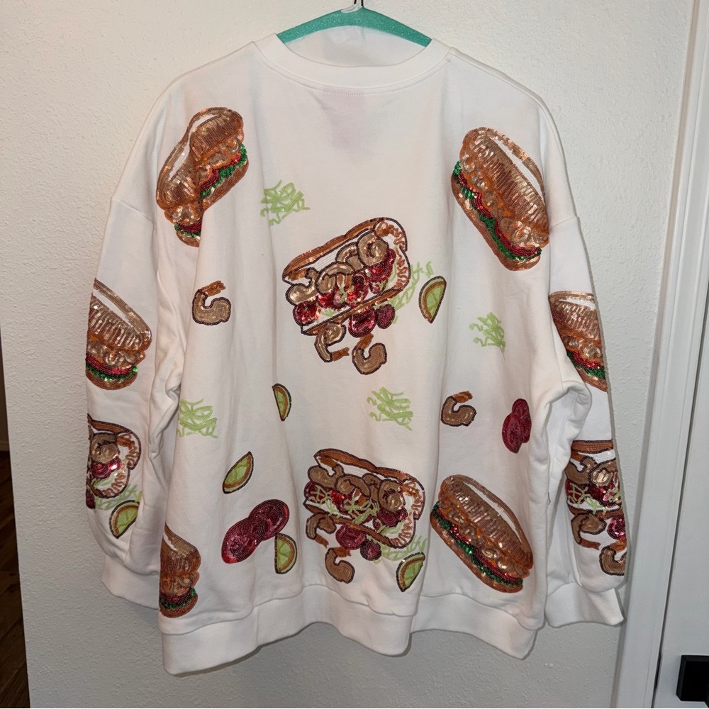 Queen Of Sparkles White Poboy Sweatshirt. - Picture 6 of 7